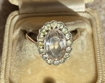 9 ct Gold Clear Stone Vintage Ring U.S. Size 5.75, UK size L