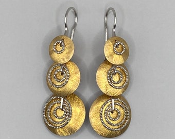 Disc Design Gold Tone Dangle Drop Earrings