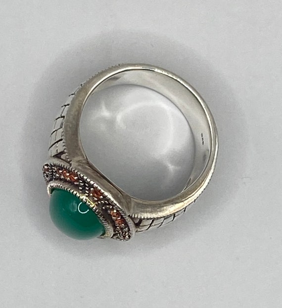 Stunning Sterling Silver Green Stone Ring. Large … - image 8