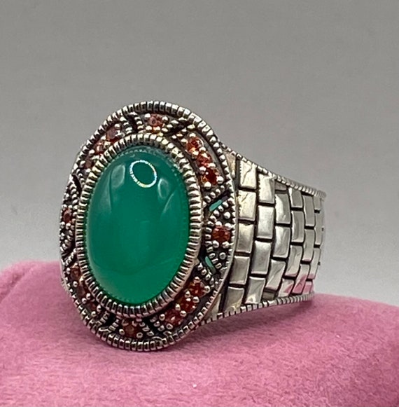 Buy Stunning Sterling Silver Green Stone Ring. Large Boho 925 