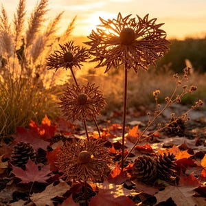 Handcrafted rusted metal cornflower pot | Vintage country style floral decoration | Outdoor garden decoration