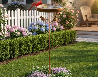 Rust-Resistant Outdoor Bird Bath Bowl, Free Standing Garden Bird Feeder for Yard Lawn Patio Decor, Ideal Gift for Bird Lovers