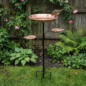 Rust-Proof Copper Metal Bird Bath Feeder Combo, 36 Inch Outdoor Bird Feeder with Sturdy Ground Spike for Garden Backyard Wild Bird Watching