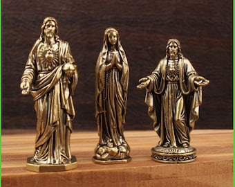 Mini Jesus & Virgin Mary Figurines , Religious Brass Statues, Christian Home Decor, Catholic Saint Collectibles, Spiritual Altar Decor Gift