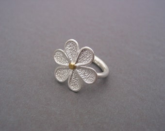 flower ring 925 silver 900 gold point structured