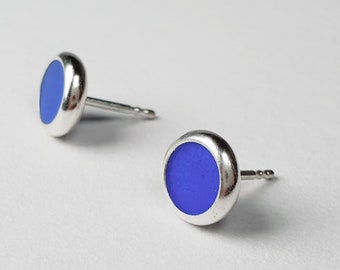 boucles d'oreilles rondes en émail 925 boucles d'oreilles à pois en argent bleu moyen transparent vrais bijoux émail quelque chose de bleu