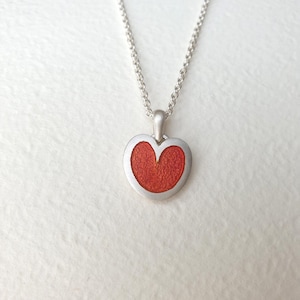 red enamelled pendant 925 silver and fine silver with anchor chain, fruit red transparent enamelled, fire enamel, goldsmith&#39;s work