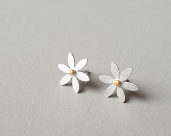 flower ear studs 925 silver 750 Gold small