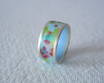 Enamel ring silver band ring colorful enameled harlequin serie