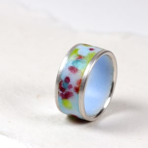Emaille Ring Bandring  925 Silber, bunt farbenprächtig emailliert, Opal- und Transparentemaille,  Feueremaille, Goldschmiedearbeit