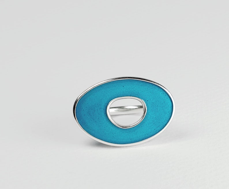 enamel silver ring tourquoise large oval image 3