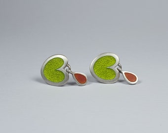 enamel ear studs leave shape 925 silver green red