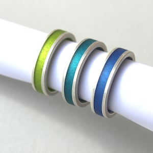 Enamelled band ring in 925 silver transparent grün, blue and tourquoise