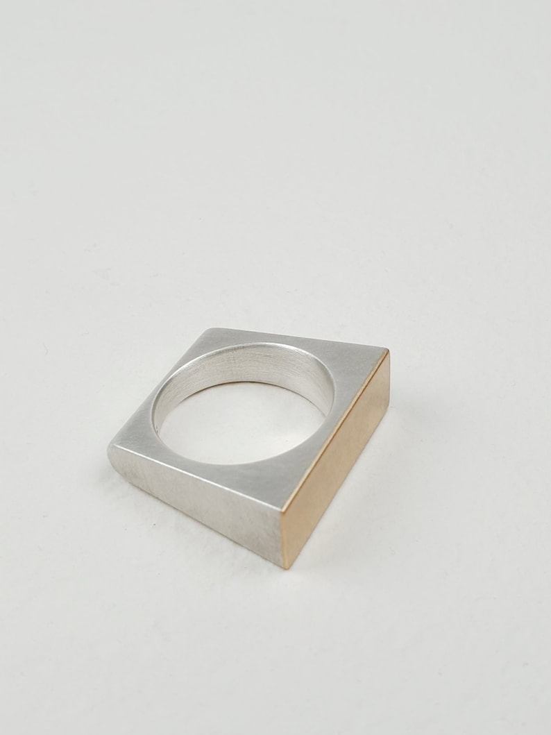 rectangle silver ring 925 silver 750 gold geometric shape image 4