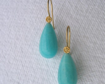 Boucles d'oreilles crochets d'oreilles interchangeables or 750 avec granulation et crochets grenade amazonite pour changer