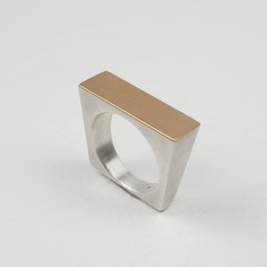 rectangle silver ring 925 silver 750 gold geometric shape image 1