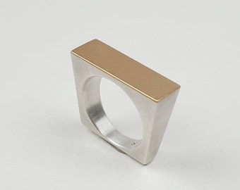 rectangle silver ring 925 silver 750 gold geometric shape