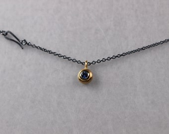 Pendant 750 gold with sapphire gold pendant and anchor chain 925 silver blackened