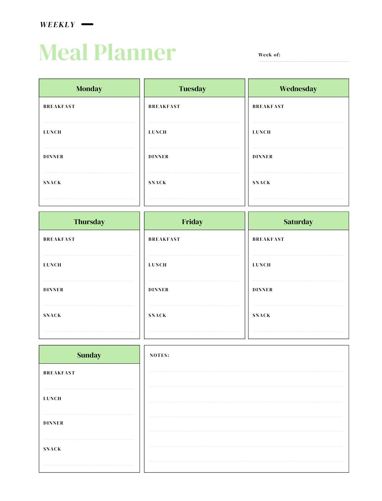 Weekly Meal Planner Printable | Minimalist Meal Organizer (PDF) - Etsy