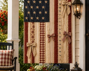 Rustic American Flag Outdoor Flag with Rod Pocket, Patriotic Farmhouse Garden Décor