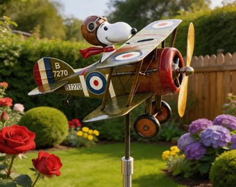 Fliegen Ace Hund Doppeldecker Windmühle, Snoopy Retro Flugzeug Garten Windmühle, Hof Rasen Dekor Ornament, kreatives Geschenk für Snoopy Fans