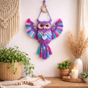 Colorful Owl Wall Hanging, Boho Owl Decor, Macrame Owl Wall Art, Nursery Owl Decor, Cute Owl Gift, Boho Wall Hanging, Handmade Style Decor