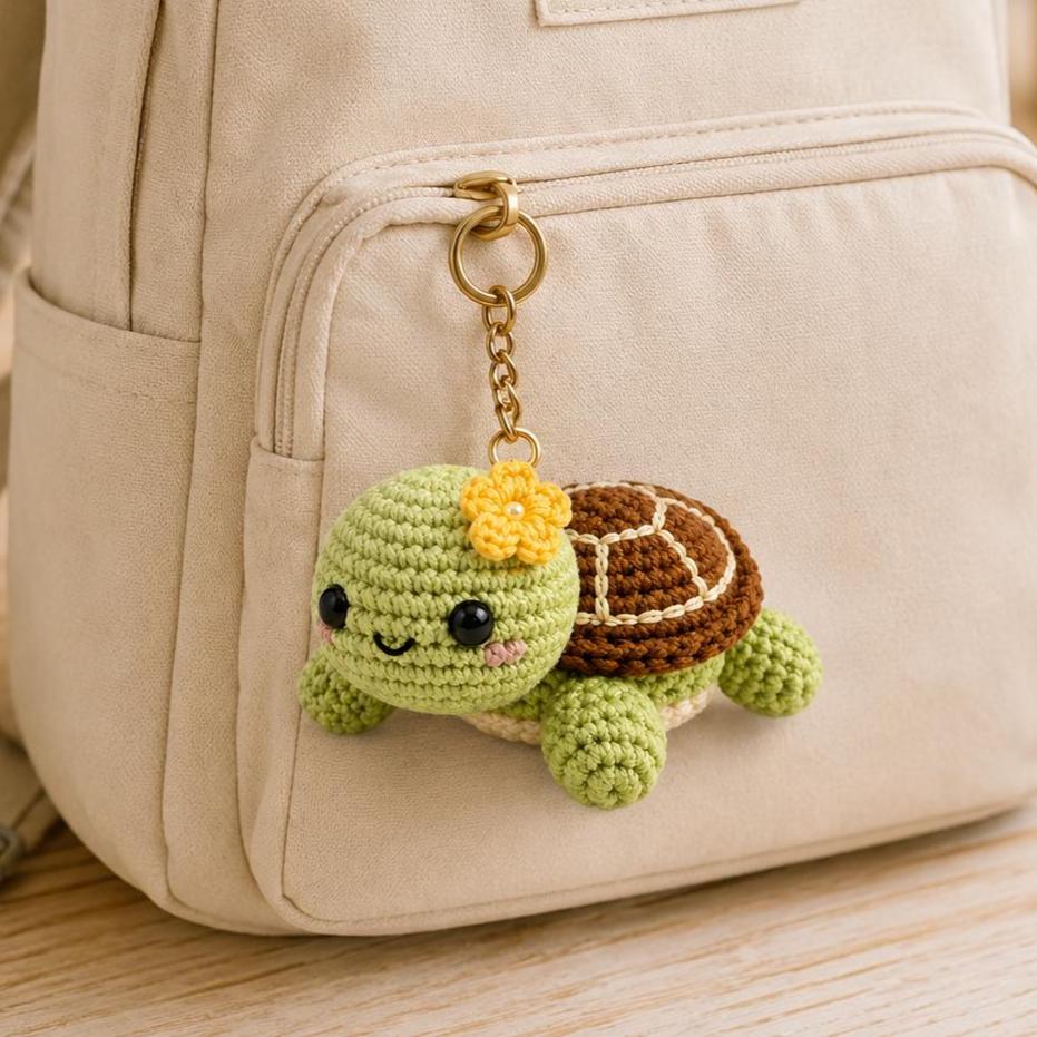 Crochet Turtle Keychain Pattern PDF, Amigurumi Turtle Charm