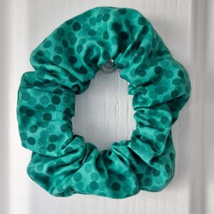 Dotty Hair scrunchie, Regular size, Green floral print scrunchie, Fabric hair accessory