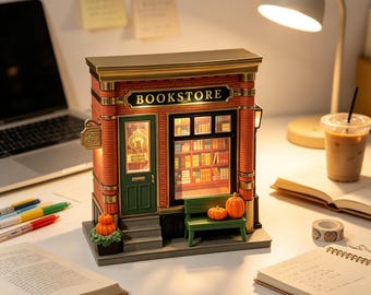 Lámpara de noche estilo librería retro, lámpara de mesa estilo librería retro, luz cálida que crea un rincón de lectura confortable, decoración de escritorio para estantería.