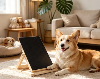 Wooden scratching post with pull-out sandpaper, dog nail clippers, food box and play area