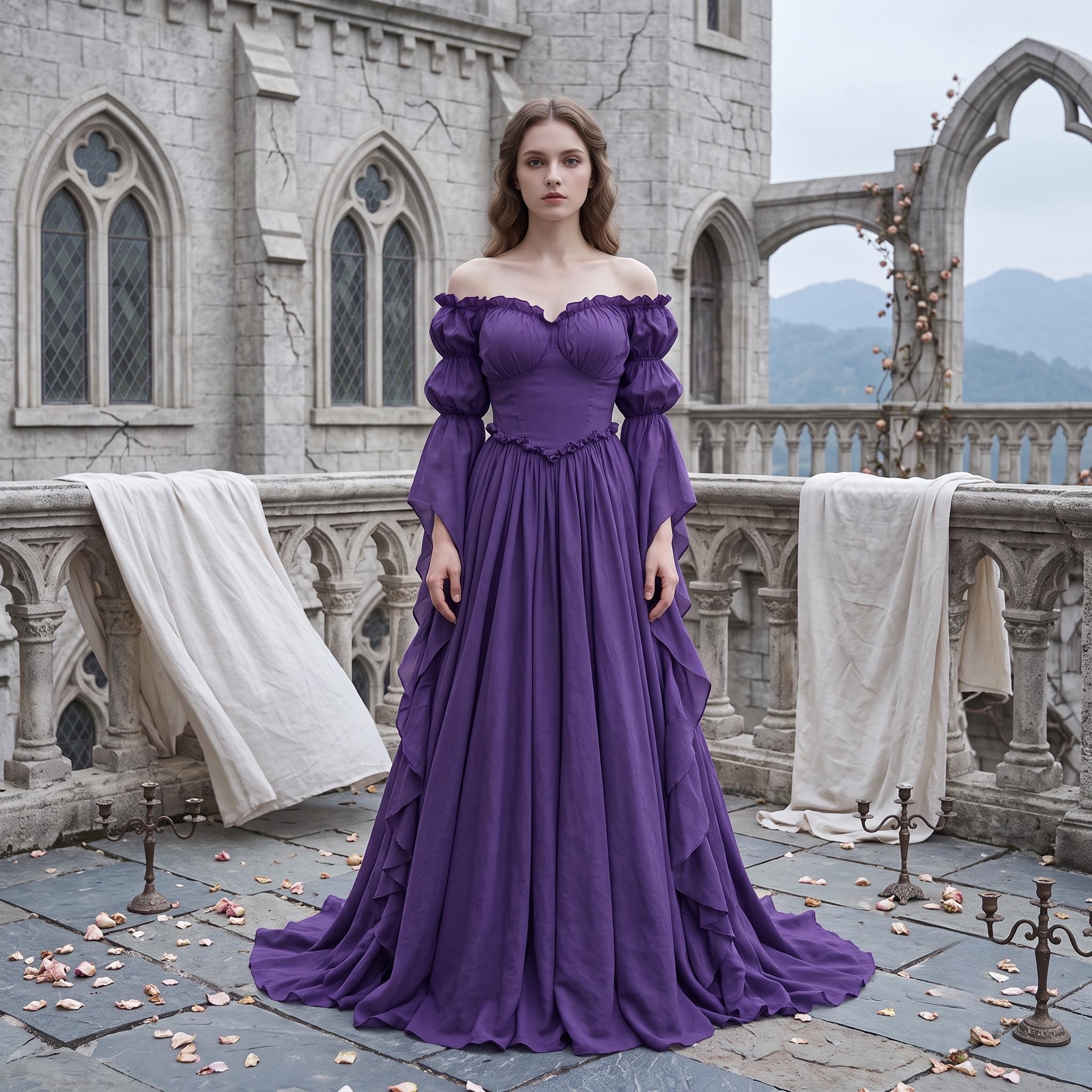 Medieval Purple Peasant Dress Linen Boned Corset Kirtle Dress German Rose For Available In: Green Flax
