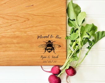 Meant to Bee, Custom Bee Cutting Board Personalized with Wedding Details. Engraved Wood Cheese Board, Engagement Present For Wedding Gift.