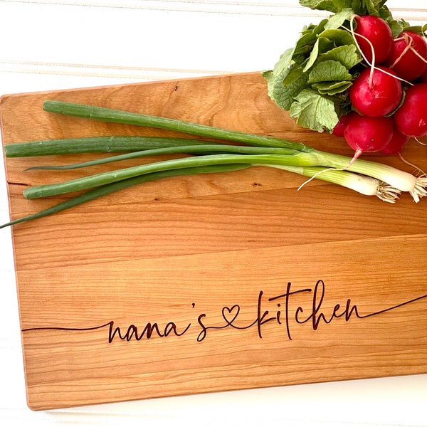 Nana's Kitchen Mothers Day Cutting Board Personalized with Any Name for Custom Mother's Day Gift, by Milk & Honey