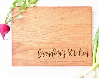 Grandma Cutting Board Personalized with Grandma's Kitchen, Meals and Memories Made Here. Custom Grandma Christmas Gift from grandkids