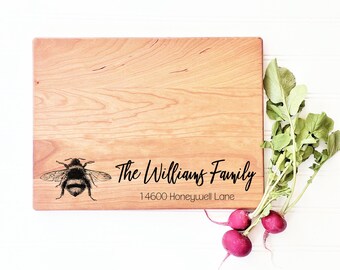 Personalized Bee Cutting Board with Address and Name. Closing Gift for Buyers, Housewarming Gift, Welcome Home Gift for First House.