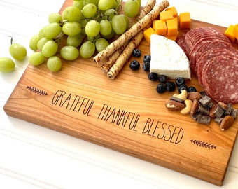 Grateful Thankful Blessed Cutting Board. Engraved Charcuterie Board for Thanksgiving Decor, Hostess Gift, Holiday Kitchen Decor Milk & Honey