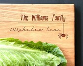 Personalized Cutting Board for Halloween Housewarming Gift.  Hallowedding Gift with Family Name, Home Address and Spooky Spider.