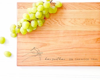 Personalized Address Cutting Board with Hand, House Key. Customized Holiday Homewarming Gift for New Home by milk and honey ®