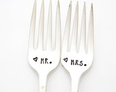 Rustic Wedding Decor. Mr. and Mrs. Wedding Forks. Stamped Silverware.