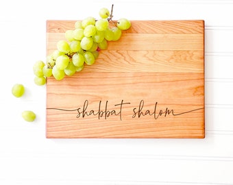 Shabbat Shalom, Engraved Cutting Board. Wooden Charcuterie Board for a unique hanukkah gift idea housewarming for family and friends.