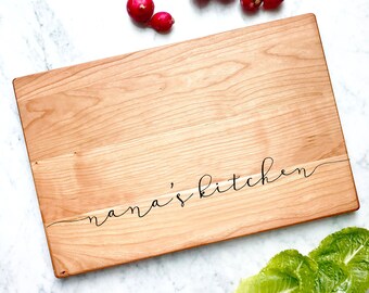 Nana's Kitchen, Personalized Cutting Board. Mothers Day Gift, Christmas Present, Engraved Wooden gift idea for nana, by milk and honey.