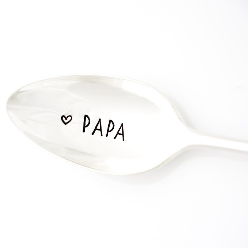 vintage hand stamped spoon with heart for unique Father/'s Day gift idea. Papa coffee spoon