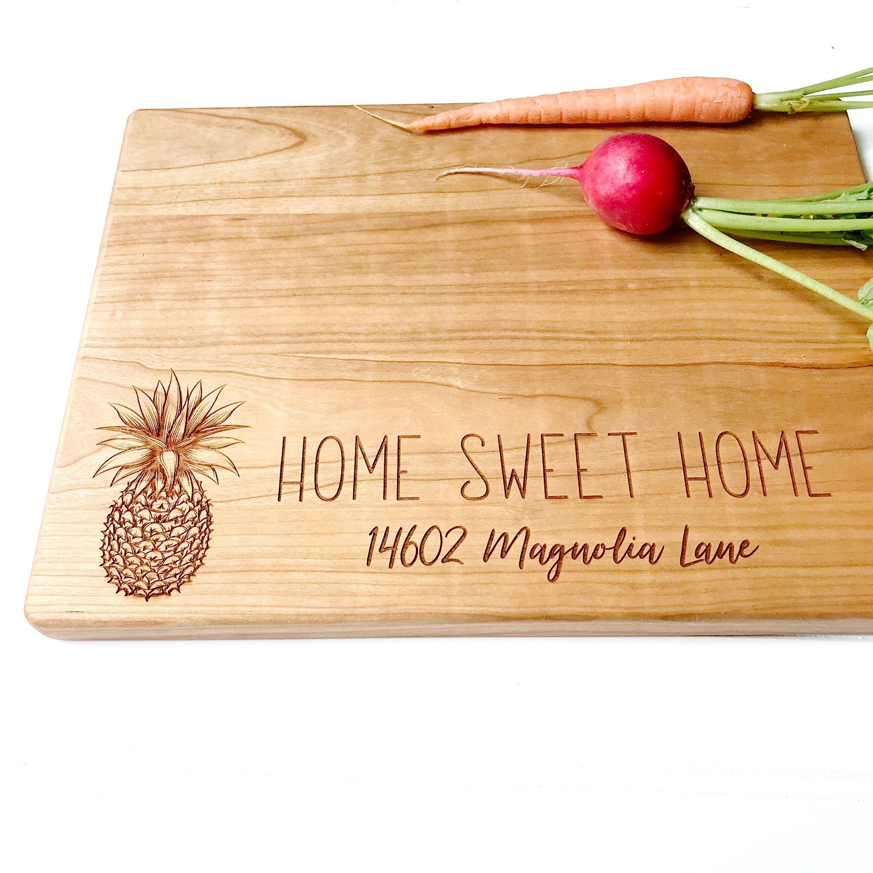 Tropical Bamboo Surfboard Shaped Cutting Board: Pineapple Stamp