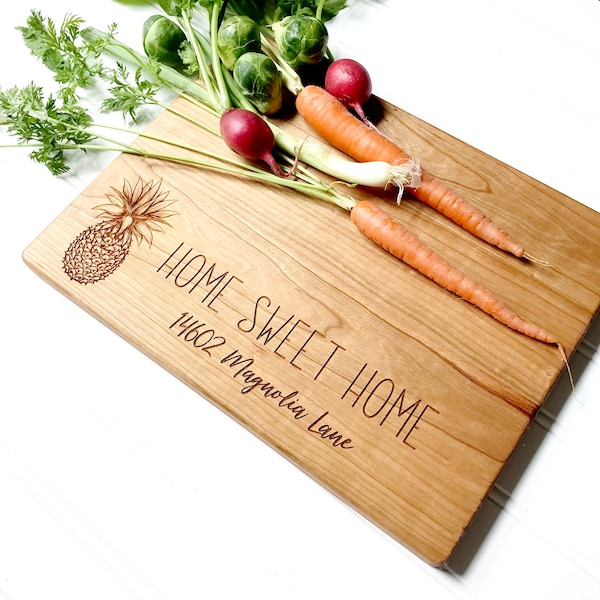 New Home Closing Gift, Personalized Address Cutting Board. Pineapple and Home Sweet Home. Client Gift for real estate closing, milk & honey