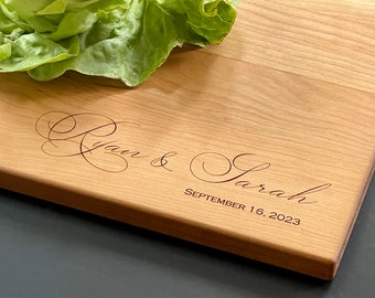 Custom Engagement Gift for Couple, Personalized Cutting Board, Charcuterie Board, Wooden Cheese Board, Wood Chopping Block.