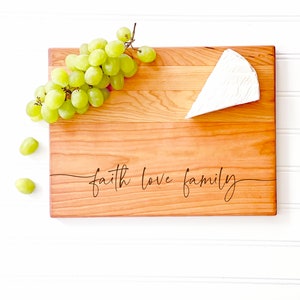 Engraved Cutting Board, Charcuterie Board, Faith Love Family. Thanksgiving Table Decor, Christmas Gift for Family, Holiday Gathering decor. image 4