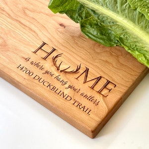 Home is Where you Hang Your Antlers. Personalized Cutting Board with Home Address for Rustic Kitchen Decor, Christmas Gift for Deer Hunters image 8
