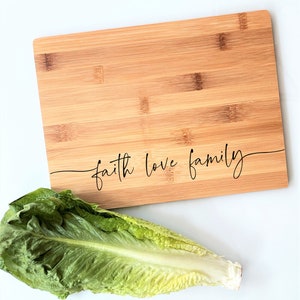 Engraved Cutting Board, Charcuterie Board, Faith Love Family. Thanksgiving Table Decor, Christmas Gift for Family, Holiday Gathering decor. image 9