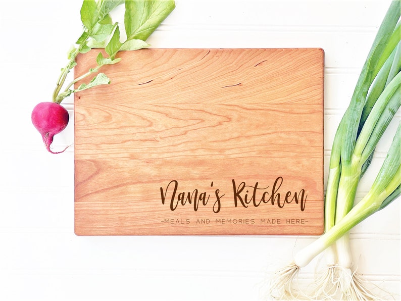 Nana's Kitchen, Meals and Memories Made Here. Personalized Cutting Board for Christmas, Birthday, Mother's Day from grandkids image 2