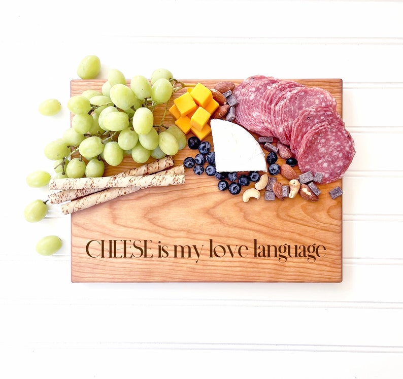 CHEESE is My Love Language. Cheese Lover Gift, Engraved Funny Cheese Board for Food Lover Gift Idea. Charcuterie Board, Wood Cutting Board image 2